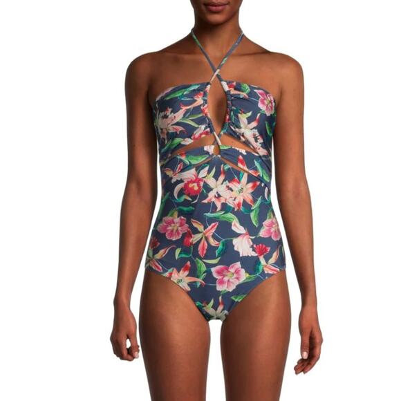 PatBO Laelia One-Piece Swimsuit Women’s M NEW Halterneck Floral Cutout Resort - Picture 2 of 16